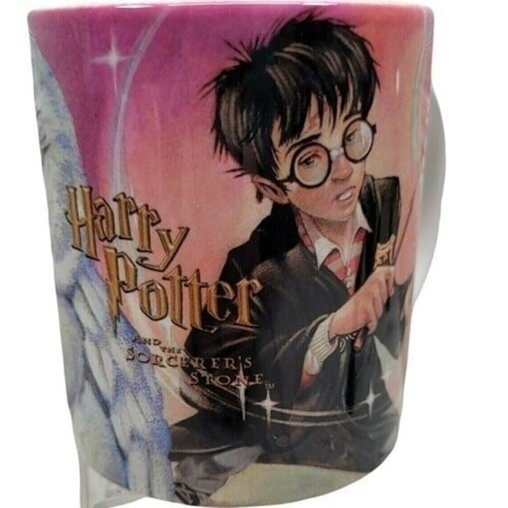 Harry Potter Sorcerers Stone Hedwig Mug 11oz Pink White Vintage 2001 Warner Bros
